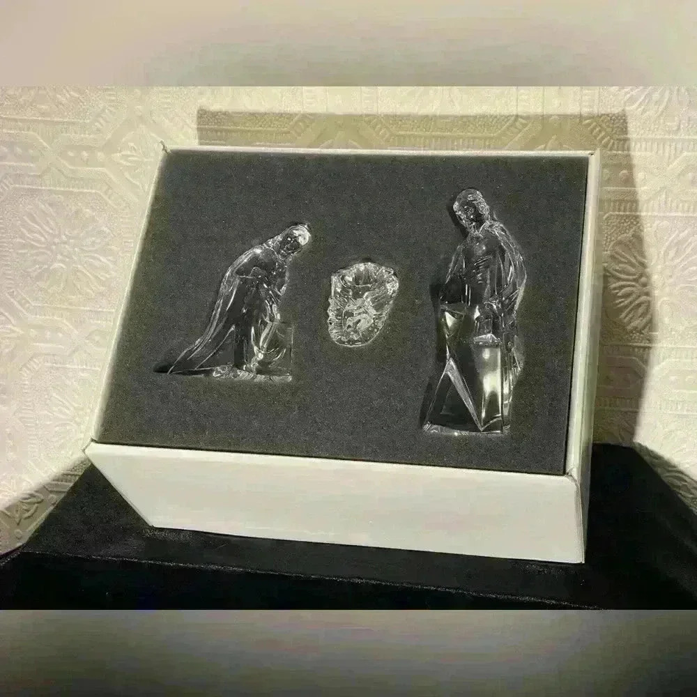 Vintage MIKASA 3 pc  CRYSTAL NATIVITY Scene w/Original Box & Packaging